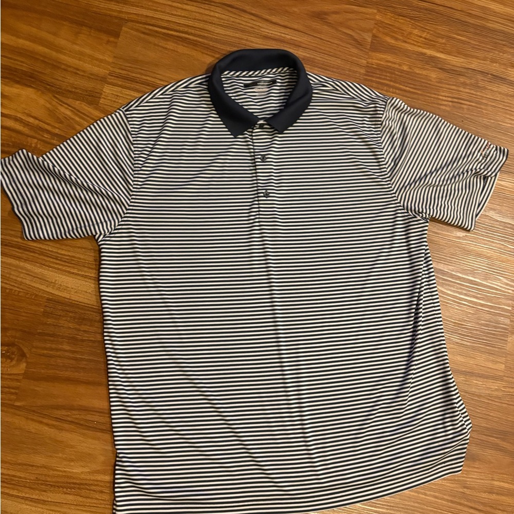 Greg Norman Collection Black and White Striped Polo